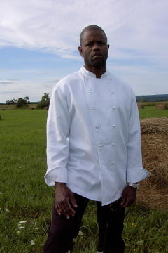 Chef Coat Style BSM100: Shown in White, 100% cotton gabardine, with ball buttons.